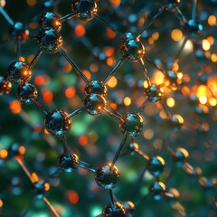 Abstract Molecular Structure with Colorful Light Reflections