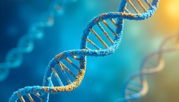 A blue and yellow illustration depicts the DNA double helix, representing the human genome, for World Down Syndrome Day - Powered by Adobe
