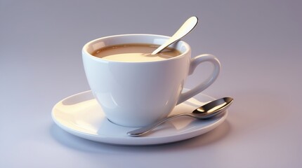Obraz premium A steaming cup of coffee with a spoon, perfect for cozy mornings and warm beverages