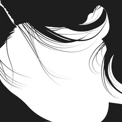 Vector minimalist style portrait. Woman modern icon avatar. Beautiful girl with long thick wavy hair isolated on white. Beauty salon icon. Abstract lines hair.