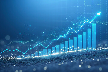 Dynamic financial chart with fluctuating graphs and glowing elements on a blue background