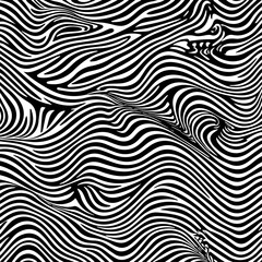 Abstract Black and White Wavy zebra stripes Line Pattern &ndash; Optical Illusion Background, Modern Art Design for Textiles, Wallpapers, Branding, Digital Graphics, and Contemporary Artistic Prints