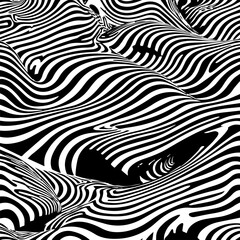 Abstract Black and White Wavy zebra stripes Line Pattern &ndash; Optical Illusion Background, Modern Art Design for Textiles, Wallpapers, Branding, Digital Graphics, and Contemporary Artistic Prints