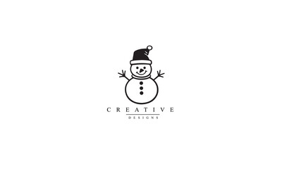 Snowman with hat line black icon. white background
