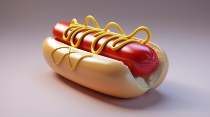 Delicious Hot Dog with Mustard Topping on a Soft Bun, Perfect for Food Photography and Culinary