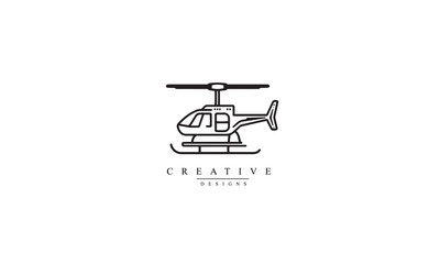 Helicopter line black iconwhite background