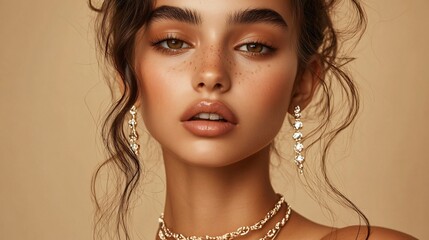 Fashionable Young Woman in Beautiful Jewelry - Stylish and Elegant Portrait