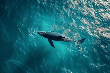 Fototapeta premium Graceful whale gliding through deep turquoise waters, showcasing majestic marine elegance in serene, vivid motion