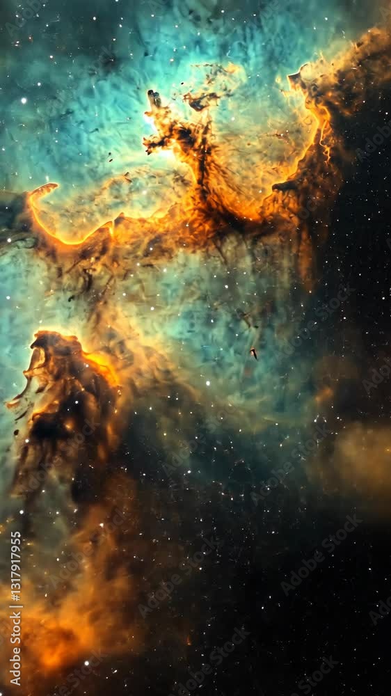 Wall mural cosmic nebula in vivid colors displays intricate formations illuminated by starlight in vast univers