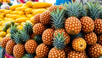 Fototapeta premium pineapples pile on from vegetable market stall