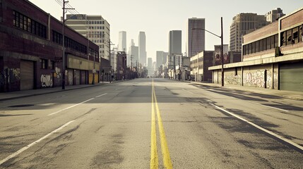 Obraz premium Deserted City Street with Decaying Buildings