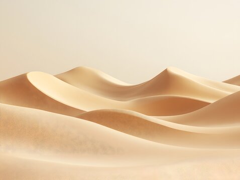 Serene Sands: A minimalist representation of a desert landscape features undulating dunes with fine texture in warm, inviting tones under a soft sky, creating a sense of vastness and tranquility.