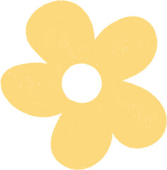 A simple, minimalist yellow flower with five rounded petals and a white center.