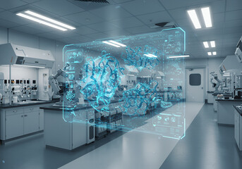 Futuristic Biolab with Holographic Protein Folding Simulations 1