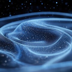 Ethereal Blue Wave with Sparkling Particles in a Dark Background