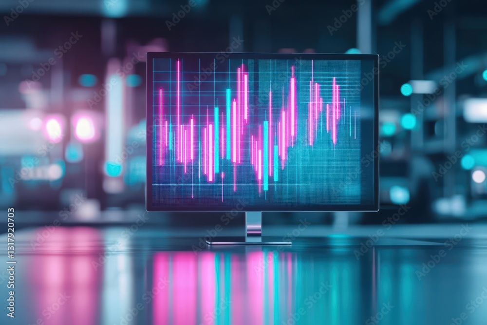 Poster computer screen displaying vibrant sound wave pattern in a modern digital environment illustrating a