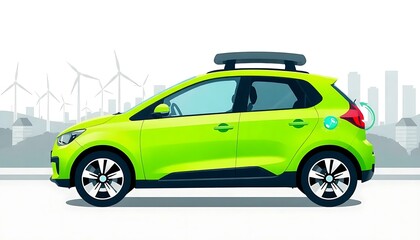 Renewable Energy Electric Car Illustration Zero Emission Automobile Green Energy