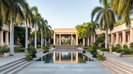 Fototapeta premium Tranquil Courtyard Oasis Morning Calm