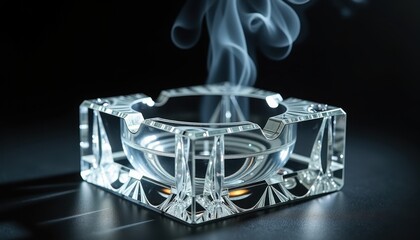 Fototapeta premium Crystal ashtray with smoke for quit smoking campaigns, addiction recovery websites and health education