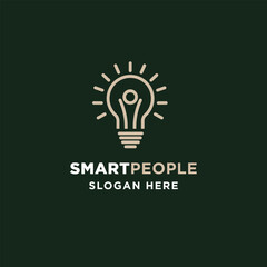 people icon with light bulb lamp for smart thinking and creative  logo design