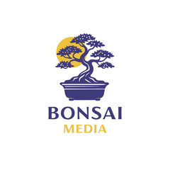 Vintage Retro  Bonsai Tree Logo Design.	