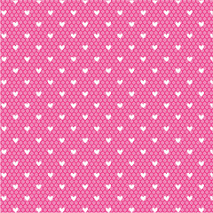 Hot pink seamless pattern with white hearts on a diamond lattice grid. Bold cute Valentine design great for wrapping paper and textile prints.