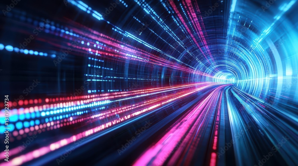 Poster intriguing tunnel with dynamic light streaks illuminating the pathway creating a mysterious atmosphe