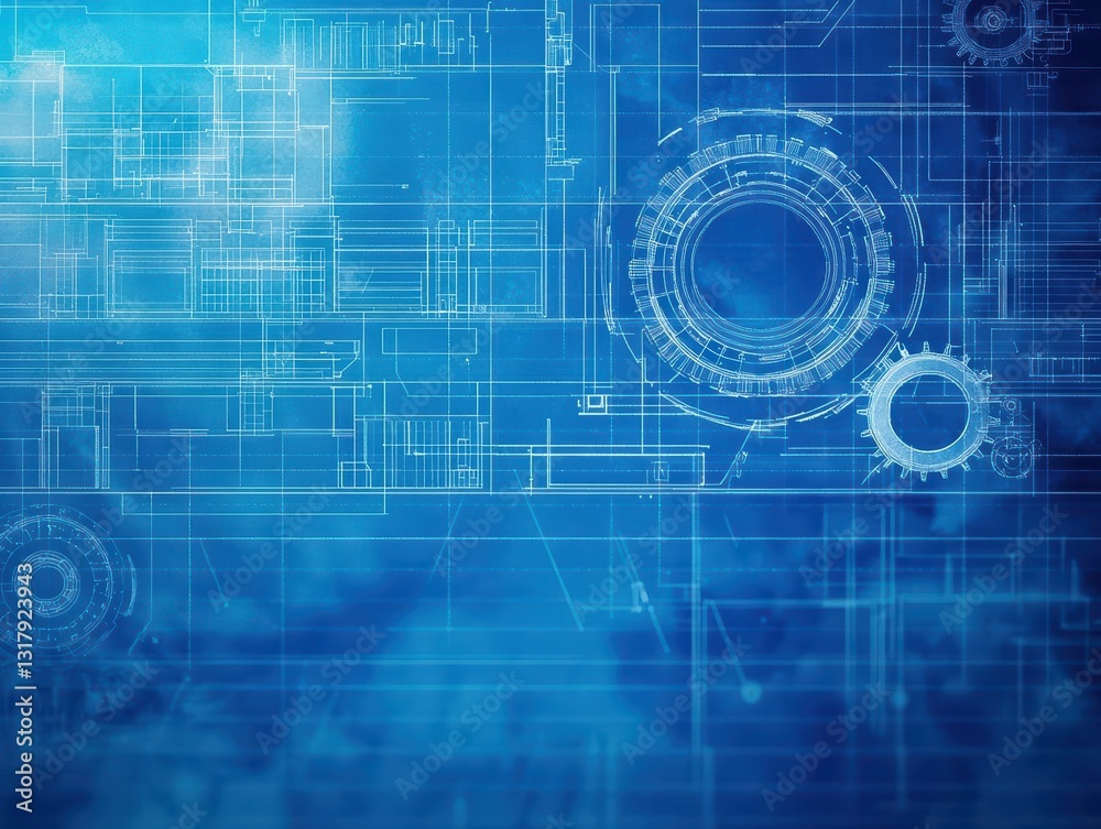 Poster intricate blueprint background featuring a large circular design evoking a sense of precision creati