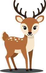 Fototapeta premium Charming young deer standing gracefully with antlers in a flat, minimal style showcasing nature in vibrant colors, vector illustration