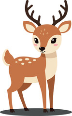 Fototapeta premium A charming young deer standing gracefully with a cute expression, designed in a flat style, perfect for nature-themed vector art
