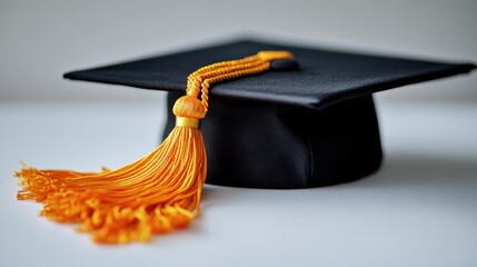 Graduation cap with tassel on white background