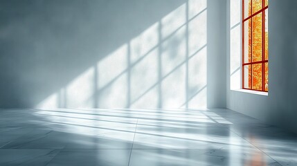 Obraz premium abstract white empty room with white walls and floor and sunlight