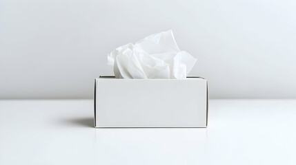 White Tissue Box Dispensing Soft Tissues On Reflective White Surface Simple Minimalist Healthcare Product