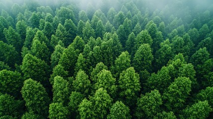 aerial view of a lush green forest in spring