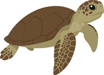 Naklejka premium A green sea turtle gracefully swimming through clear blue water in a detailed and colorful vector illustration, showcasing its unique shell patterns and lively expression