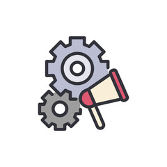 Advertising management colored icons, minimalist vector illustration ,simple transparent graphic element .Isolated on white background