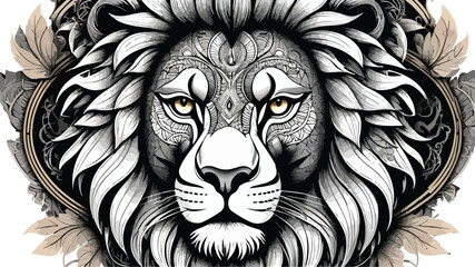 Intricate Lion Face with Ornamental Details
