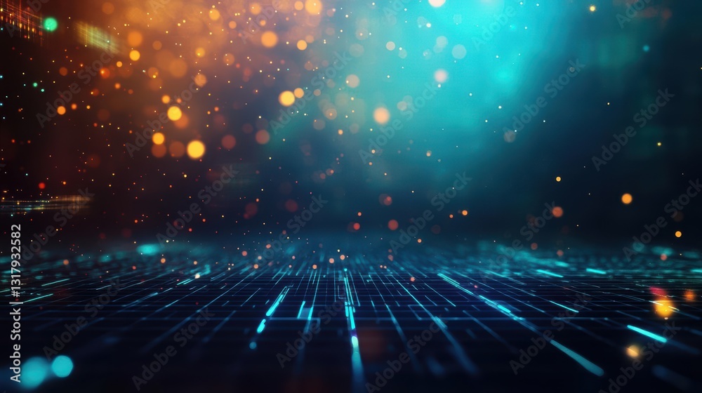 Poster vibrant abstract technology background featuring glowing lights and dynamic patterns creating a futu