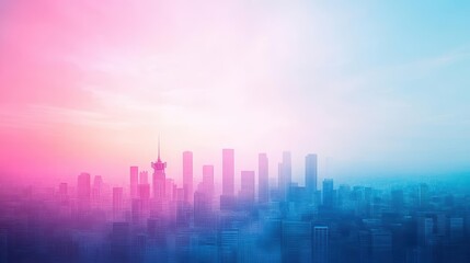 Fototapeta premium Breathtaking City Skyline at Dusk with Vibrant Pink Sky Illuminating Modern Architecture Creating a Majestic Urban Landscape Experience