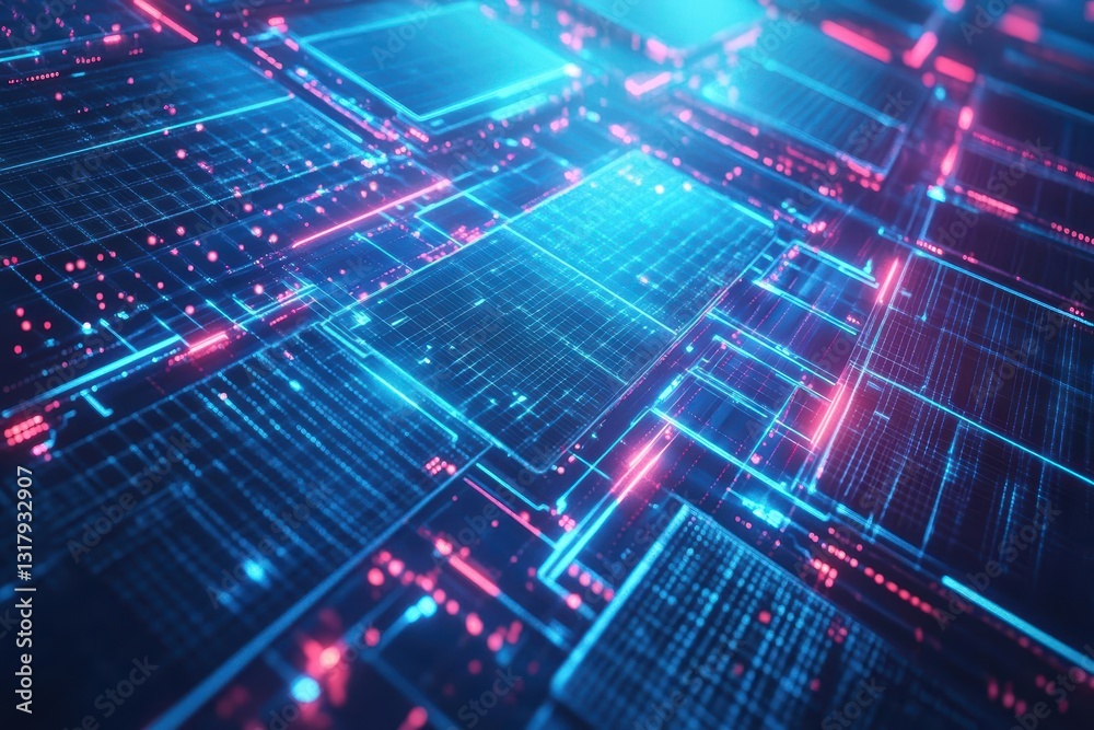 Poster vibrant abstract technology background featuring illuminated lines and dots creating a dynamic visua