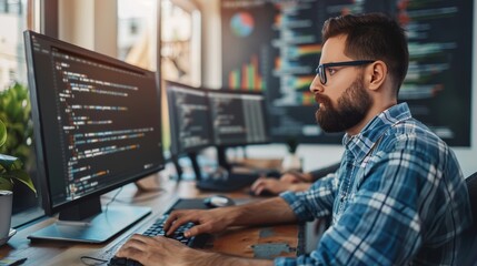 Developers collaborate on innovative ai application in a dynamic startup environment