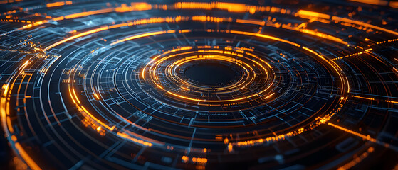 Fototapeta premium Abstract Futuristic Technology Background With Orange And Blue Circular Light Trails