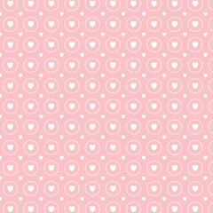Pink background with white dotted heart rings. Sweet seamless Valentine pattern perfect for wrapping, kids’ decor, and romantic stationery.