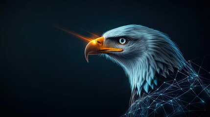 Obraz premium Majestic Bald Eagle with Radiant Beak Perched on a Branch Exuding Power and Grace in a Natural Environment Under a Clear Blue Sky