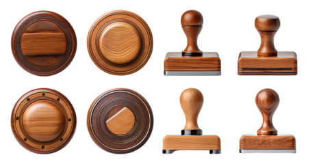 Assortment of Wooden Stamps and Seal Designs for Various Uses, PNG bundle collection, Isolated on Transparent Background