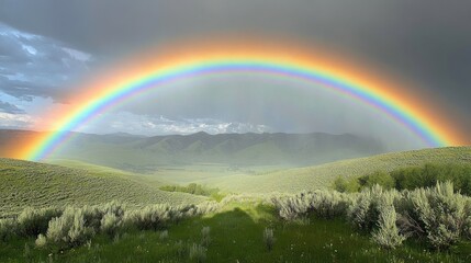 Obraz premium Mountain Valley Rainbow after Storm