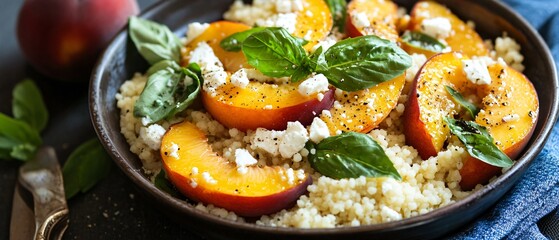 Professional image of Peaches with Feta Cheese and Couscous for Culinary Presentations and Gourmet Recipes