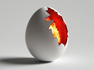 Egg of Innovation: A cracked egg reveals a fiery core, symbolizing birth, potential, and breakthrough