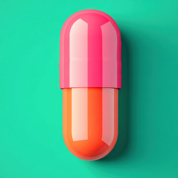 Realistic photograph of pancreatic enzyme medication pill on a green background representing health and wellness