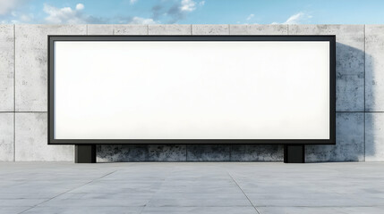 Blank Billboard Display on Urban Concrete Wall Against Blue Sky